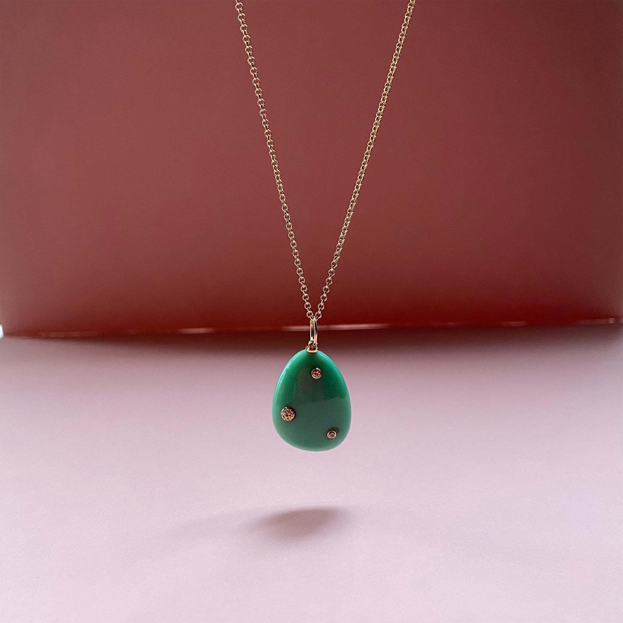 Chrysoprase Diamond Pebble Necklace