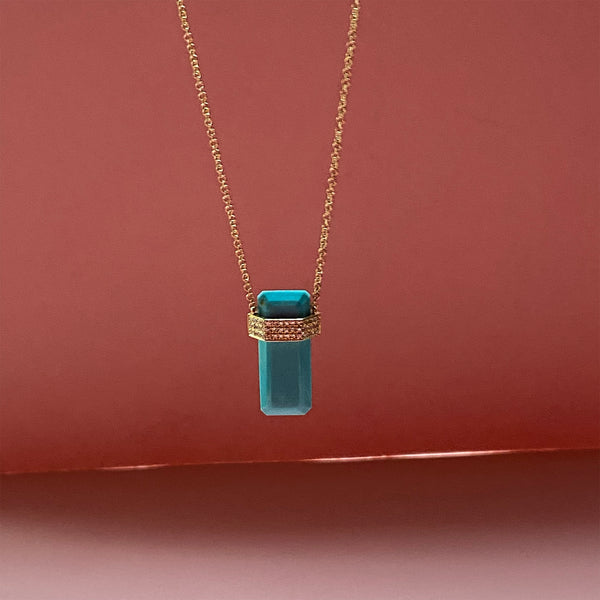 Turquoise & diamond bar necklace